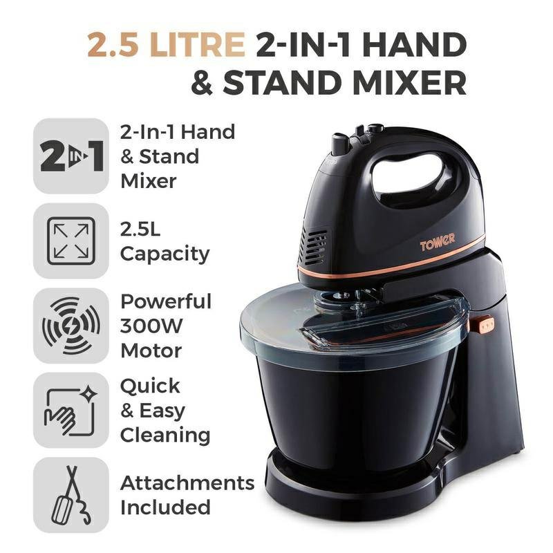 Tower 300W 2.5L Hand and Stand Mixer Holbury Hardware Stores