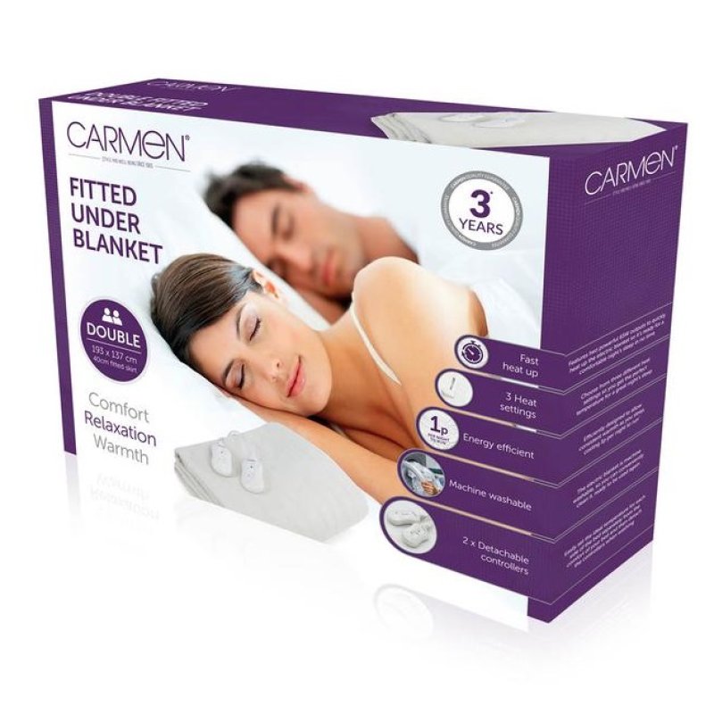 Carmen Double Fitted Dual Control Heated Electric Under Blanket 193 x