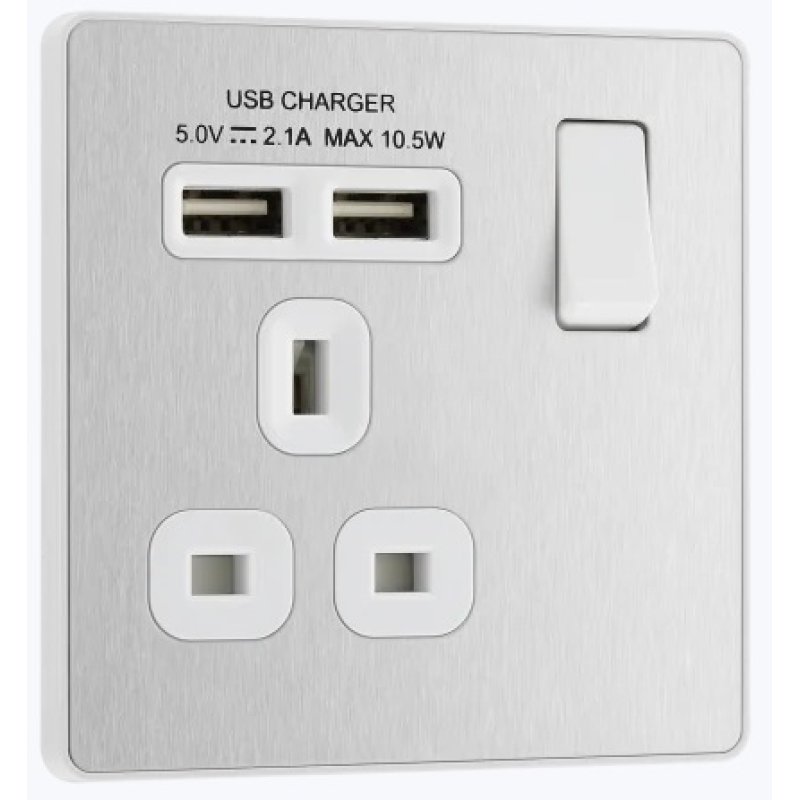 Brushed Steel 1 Gang USB Socket Holbury Hardware Stores