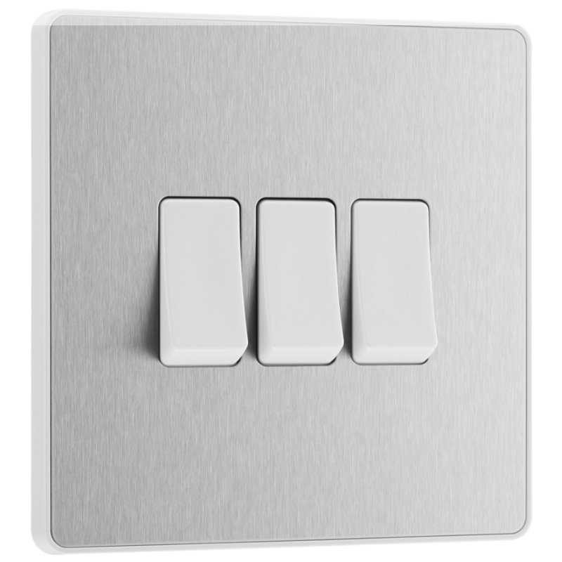 Brushed Steel 3 Gang 2 Way Switch Holbury Hardware Stores