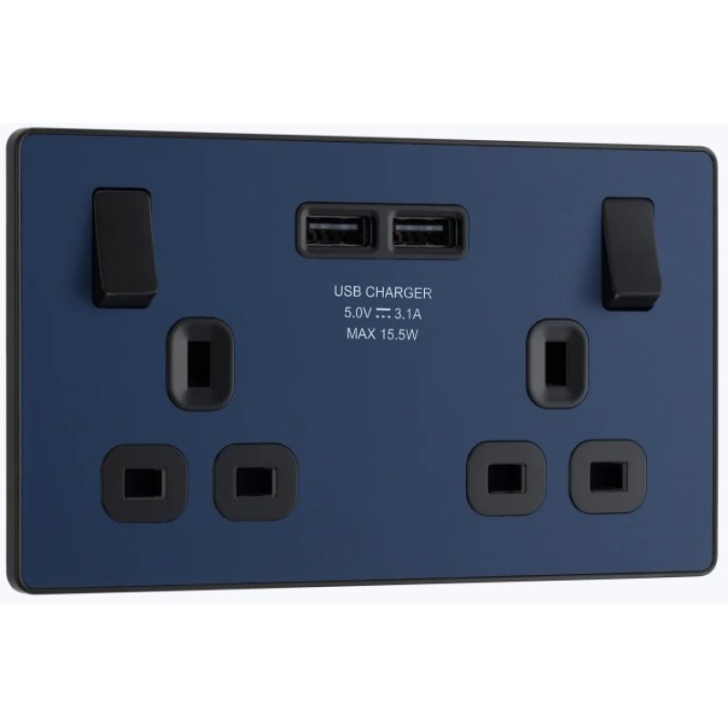 Matt Blue 2 Gang USB Socket | Holbury Hardware Stores
