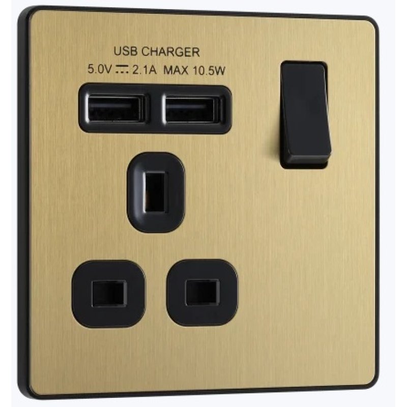 Satin Brass 1 Gang USB Socket Holbury Hardware Stores