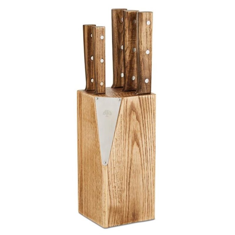 Hoxton Vintage 5 Piece Knife Set with Ash Wood Block Holbury Hardware Stores